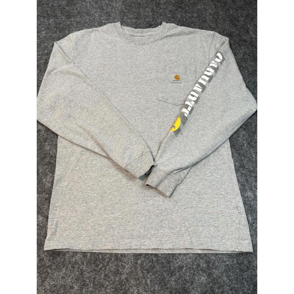 Carhartt Shirt Men S Grey Original Fit Crew Neck Long Sleeve Tee Front Pocket